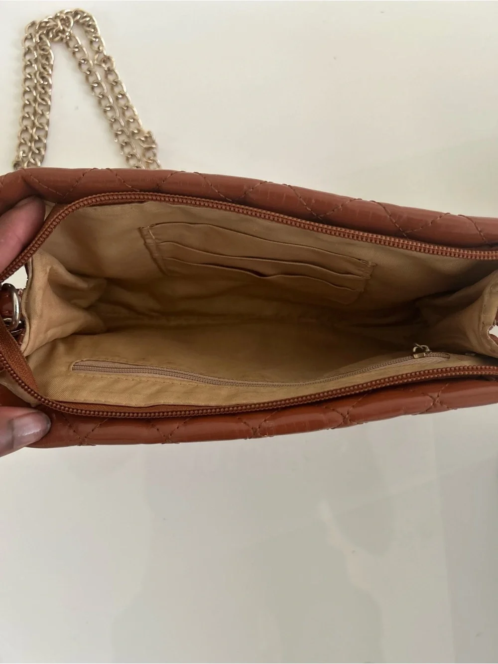 Michael Kors Quilted Patent Leather Crossbody in Chestnut Brown